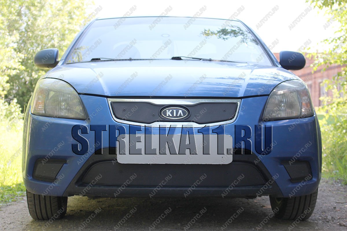 759 р. Зимняя заглушка решетки радиатора (верх) Стрелка11  KIA Rio  2 JB (2009-2011) рестайлинг седан, рестайлинг, хэтчбэк 5 дв. (черная)  с доставкой в г. Вологда