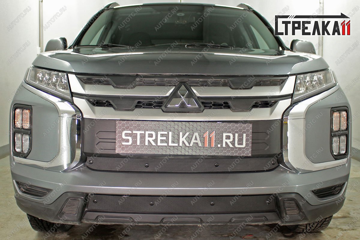 759 р. Зимняя заглушка решетки радиатора (середина) Стрелка11  Mitsubishi ASX (2019-2025) 3-ий рестайлинг (черная)  с доставкой в г. Вологда