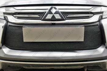 759 р. Зимняя заглушка решетки радиатора (низ) Стрелка11  Mitsubishi Pajero Sport  QE (2015-2021) дорестайлинг (черная)  с доставкой в г. Вологда. Увеличить фотографию 2