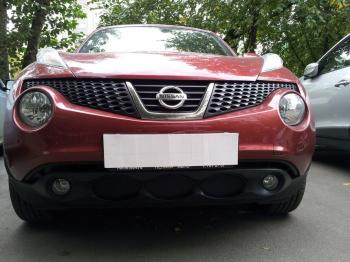759 р. Зимняя заглушка решетки радиатора Стрелка11 Nissan Juke 1 YF15 дорестайлинг (2010-2014) (черная)  с доставкой в г. Вологда. Увеличить фотографию 2