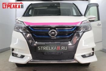 759 р. Зимняя заглушка решетки радиатора (низ) Стрелка11 Nissan Serena C27 минивэн дорестайлинг (2016-2019) (черная)  с доставкой в г. Вологда. Увеличить фотографию 2