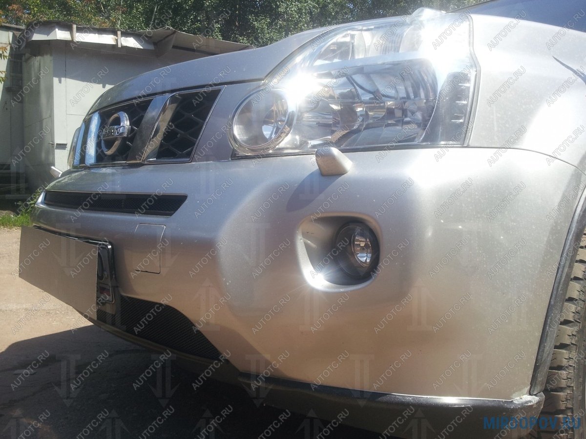 759 р. Зимняя заглушка решетки радиатора (середина) Стрелка11  Nissan X-trail  2 T31 (2007-2011) дорестайлинг (черная)  с доставкой в г. Вологда
