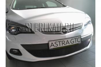 759 р. Зимняя заглушка решетки радиатора Стрелка11  Opel Astra  J GTC (2011-2018) (черная)  с доставкой в г. Вологда. Увеличить фотографию 2