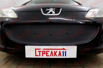 Зимняя заглушка решетки радиатора (низ с вентиляционной шторкой) Стрелка11 Peugeot 407 ( седан,  универсал) (2004-2011) (черная)