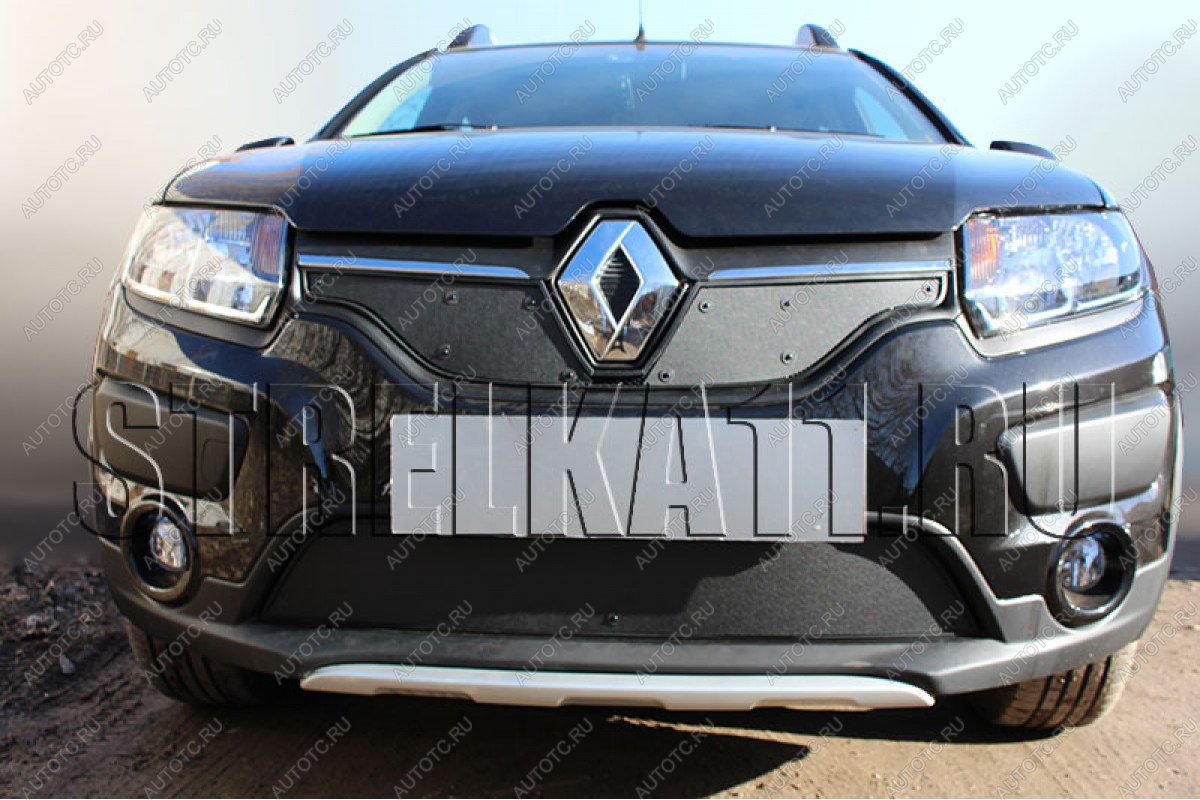 759 р. Зимняя заглушка решетки радиатора (верх) Стрелка11  Renault Logan  2 - Sandero Stepway  (B8) (черная)  с доставкой в г. Вологда