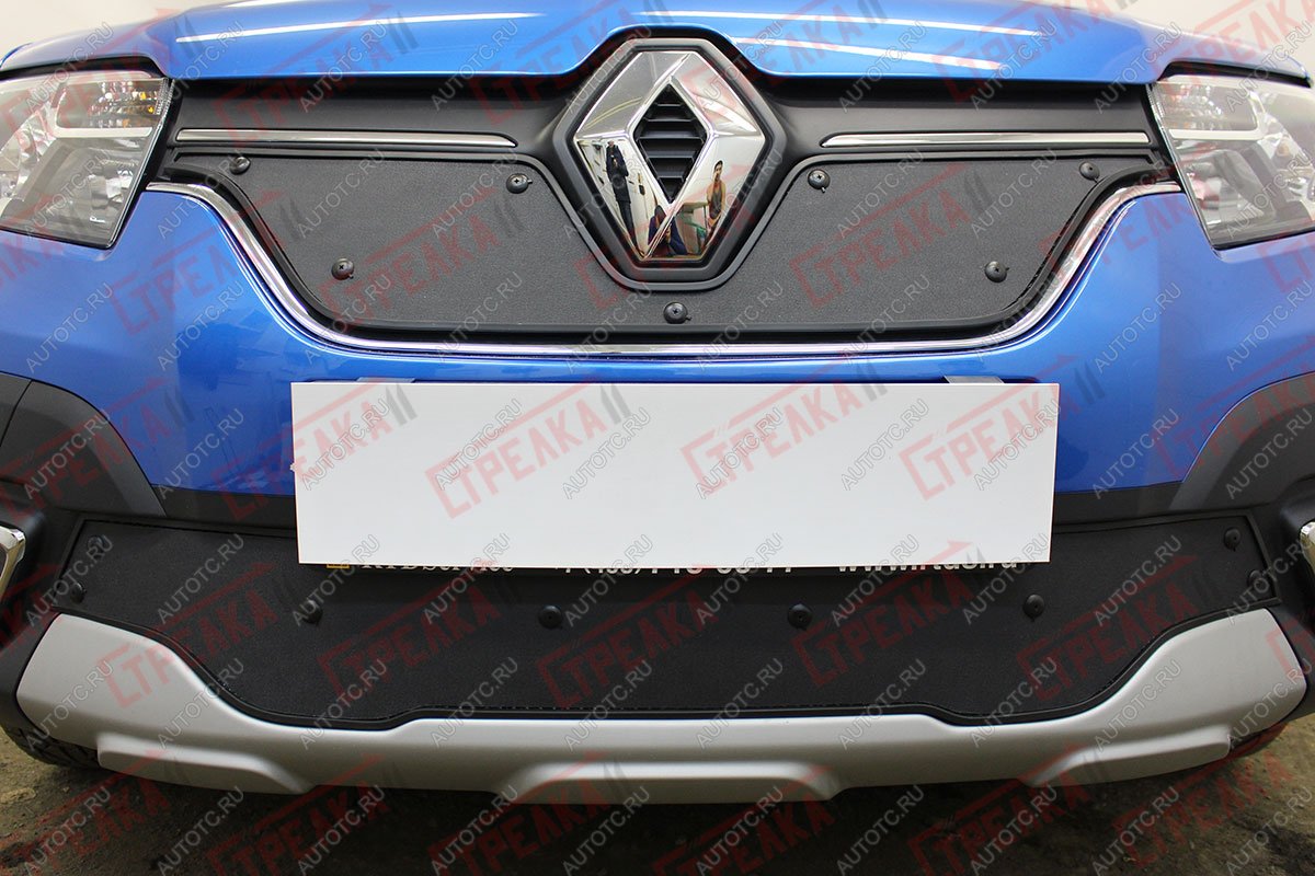 759 р. Зимняя заглушка решетки радиатора (низ) Стрелка11  Renault Logan Stepway - Sandero Stepway  (B8) (черная)  с доставкой в г. Вологда