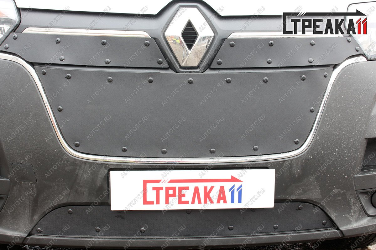 799 р. Зимняя заглушка решетки радиатора (средина) Стрелка11  Renault Master  FV,JV (2019-2025) фургон 2-ой рестайлинг (черная)  с доставкой в г. Вологда