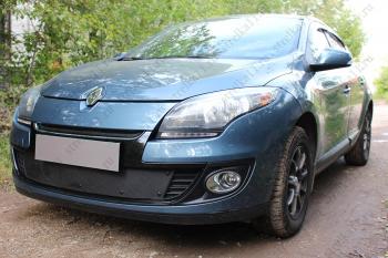 759 р. Зимняя заглушка решетки радиатора (верх) Стрелка11  Renault Megane  купе 3 дв. (2014-2016) 2-ой рестайлинг (черная)  с доставкой в г. Вологда. Увеличить фотографию 2