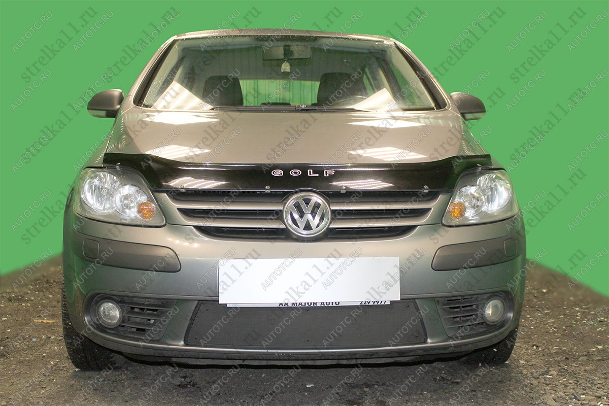 759 р. Зимняя заглушка решетки радиатора Стрелка11 Volkswagen Golf Plus 5 (2004-2009) (черная)  с доставкой в г. Вологда