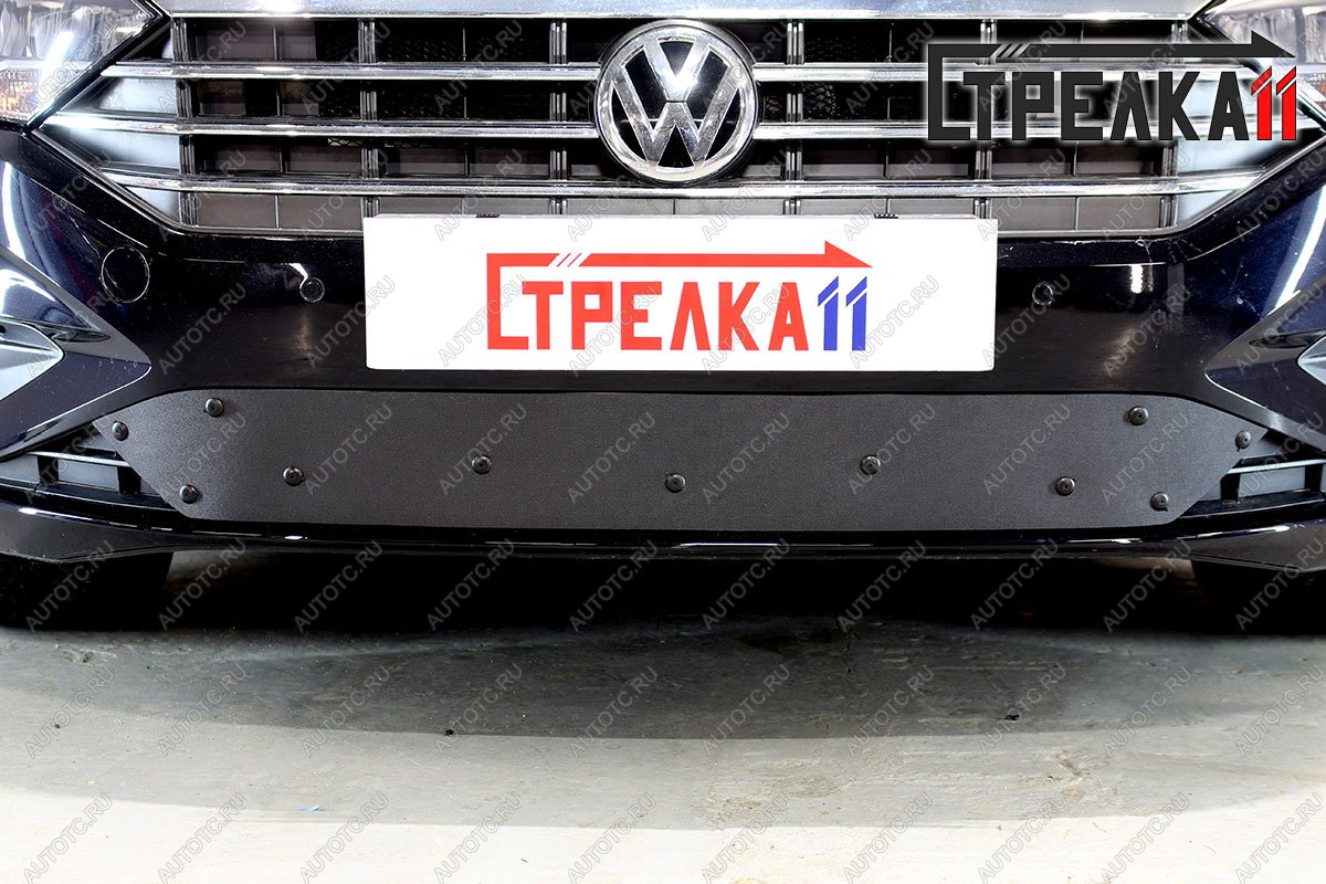 759 р. Зимняя заглушка решетки радиатора Стрелка11 Volkswagen Jetta A7 седан дорестайлинг (2018-2022) (черная)  с доставкой в г. Вологда