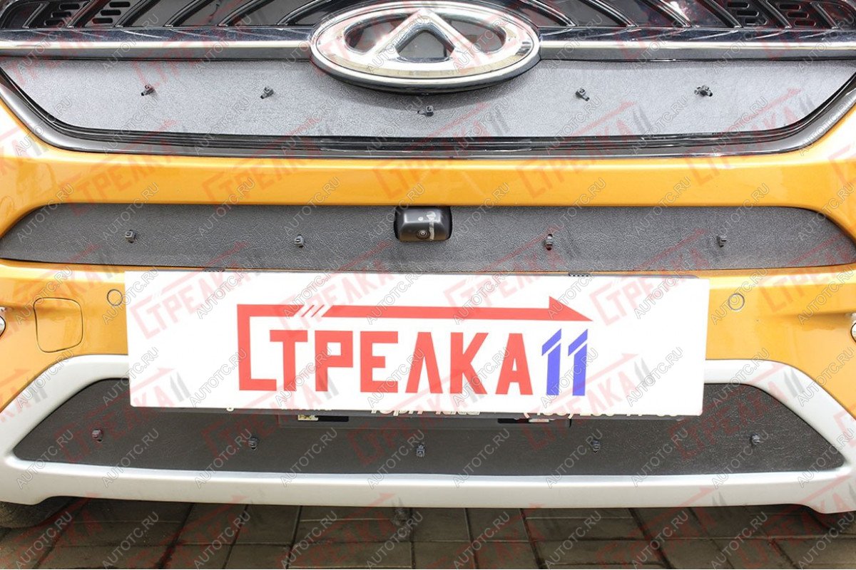 999 р. Зимняя защита на стяжке (верх) Стрелка11  Chery Tiggo 7 (2016-2020) (черная)  с доставкой в г. Вологда