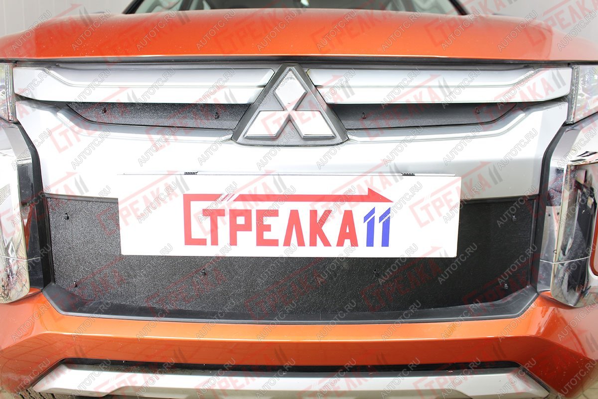 939 р. Зимняя защита на стяжке (низ) Стрелка11 Mitsubishi L200 5 KK,KL рестайлинг (2018-2022) (черная)  с доставкой в г. Вологда