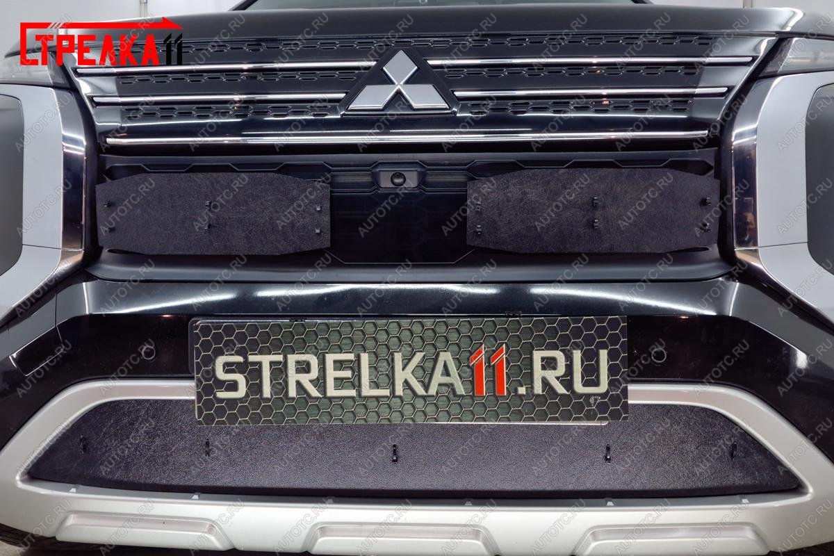 1 379 р. Зимняя защита на стяжке (верх 2 части) Mitsubishi Outlander GN (2021-2025) (стрелка)  с доставкой в г. Вологда