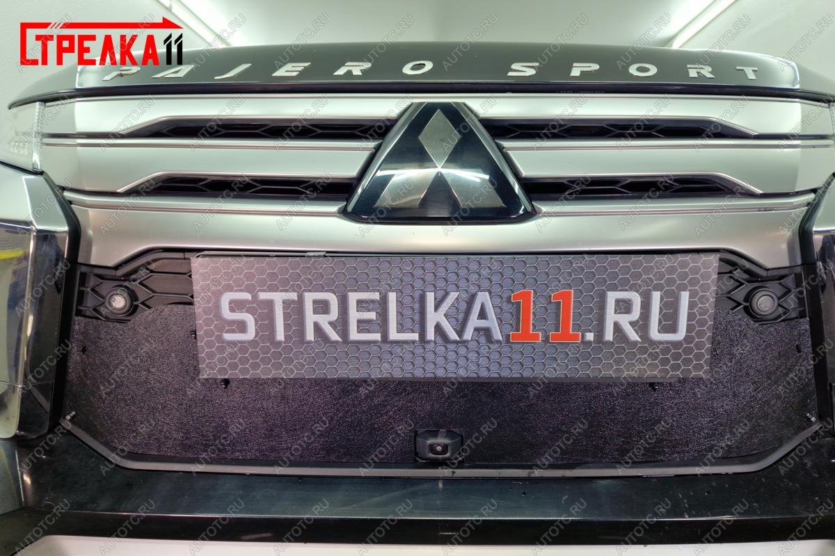 1 499 р. Зимняя защита на стяжке (верх 4 части)  Mitsubishi Pajero Sport  QF (2019-2022) рестайлинг (черная)  с доставкой в г. Вологда