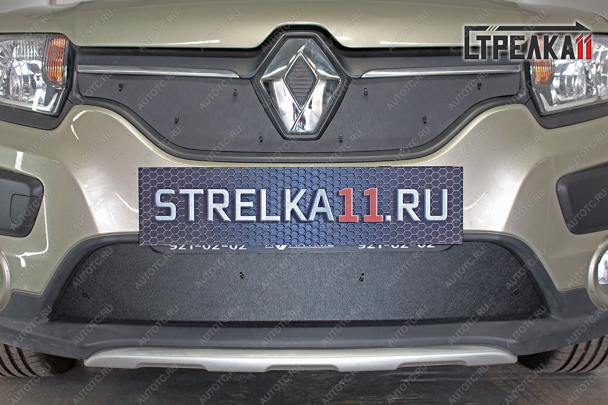 1 489 р. Зимняя защита на стяжке (низ) Стрелка11  Renault Sandero Stepway  (B8) (2014-2018) дорестайлинг (черная)  с доставкой в г. Вологда