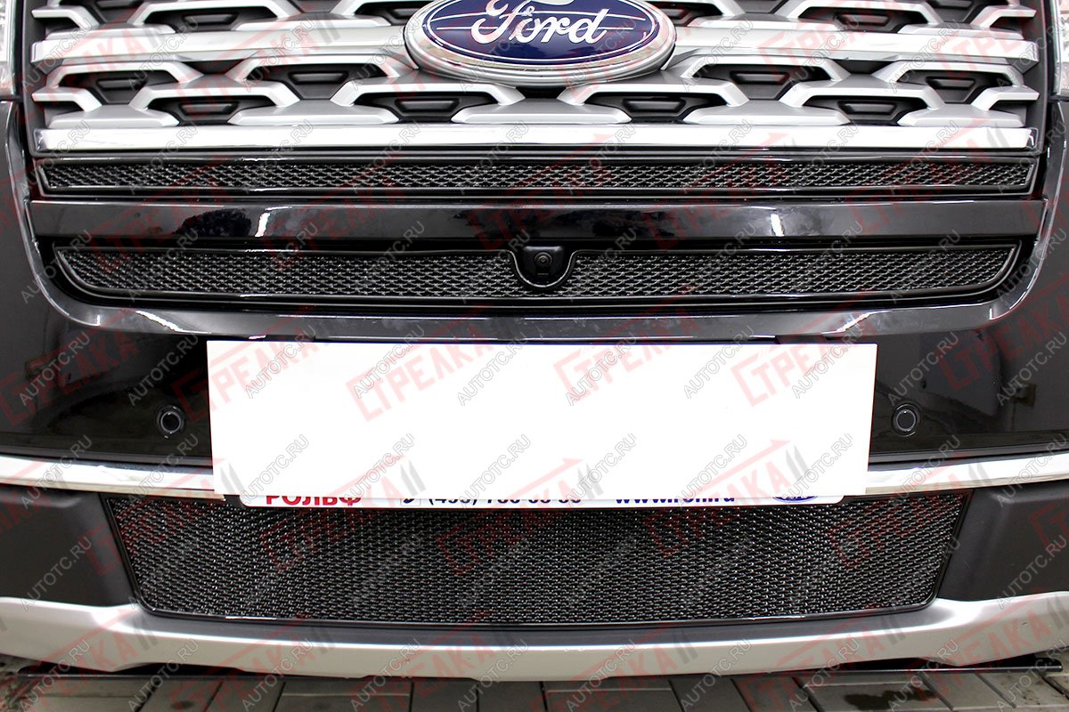 6 749 р. Защита радиатора (2 части верх) PREMIUM  Ford Explorer  U502 (2017-2019) 2-ой рестайлинг, 5 дв. (черная)  с доставкой в г. Вологда