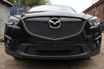 799 р. Зимняя заглушка решетки радиатора (с парктроником) PREMIUM Стрелка11 Mazda CX-5 KE дорестайлинг (2011-2014) (черная)  с доставкой в г. Вологда. Увеличить фотографию 2