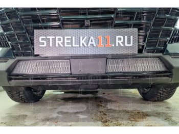 Защитная сетка в бампер (низ, 2 части, ячейка 3х7 мм) Alfeco Стандарт Jetour Dashing (2022-2025) (Хром)
