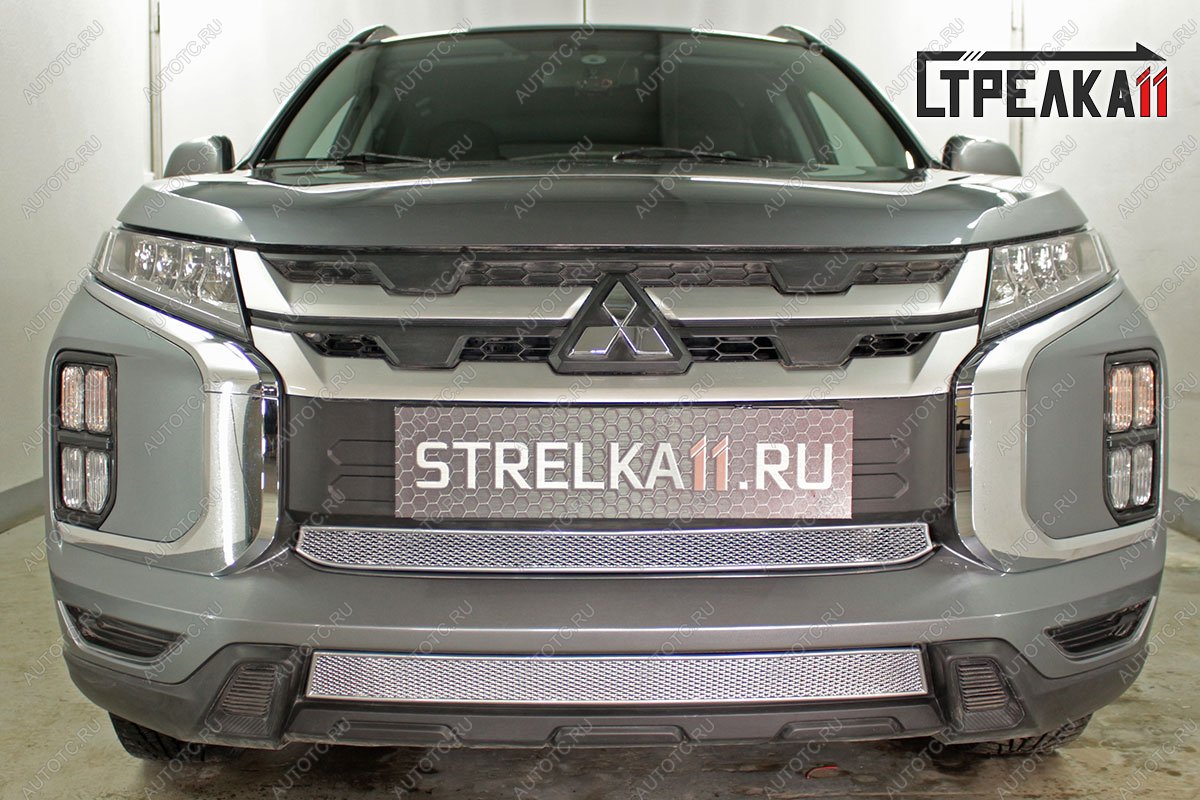 3 999 р. Защита радиатора низ Стрелка11 PREMIUM Mitsubishi ASX 3-ий рестайлинг (2019-2025) (хром)  с доставкой в г. Вологда