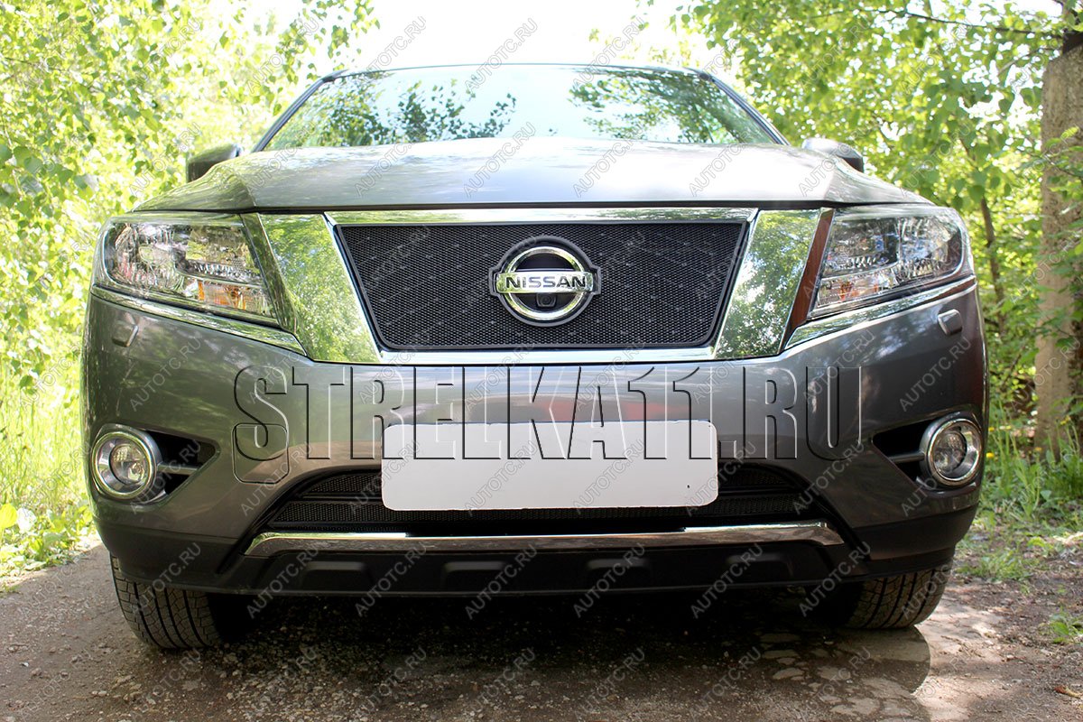 6 999 р. Защита радиатора (низ 2 части) Стрелка11 PREMIUM  Nissan Pathfinder  R52 (2012-2017) дорестайлинг (черная)  с доставкой в г. Вологда