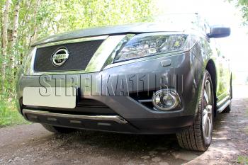 6 999 р. Защита радиатора (низ 2 части) Стрелка11 PREMIUM  Nissan Pathfinder  R52 (2012-2017) дорестайлинг (черная)  с доставкой в г. Вологда. Увеличить фотографию 2