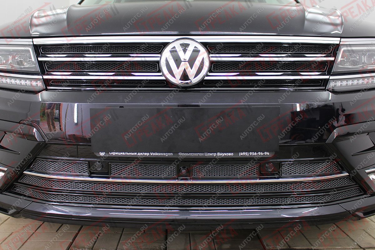 10 549 р. Защита радиатора (верх) Стрелка11 Премиум Volkswagen Tiguan Mk2 дорестайлинг (2016-2020) (черная)  с доставкой в г. Вологда