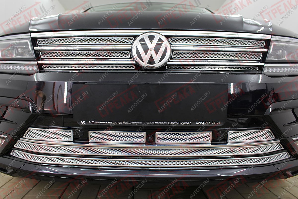 10 749 р. Защита радиатора (верх) Стрелка11 Премиум  Volkswagen Tiguan  Mk2 (2016-2020) дорестайлинг (хром)  с доставкой в г. Вологда