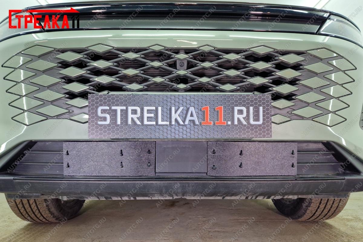 1 279 р. Зимняя защита на стяжке (низ 2 части) Стрелка11  EXEED RX (2022-2025) (черная)  с доставкой в г. Вологда