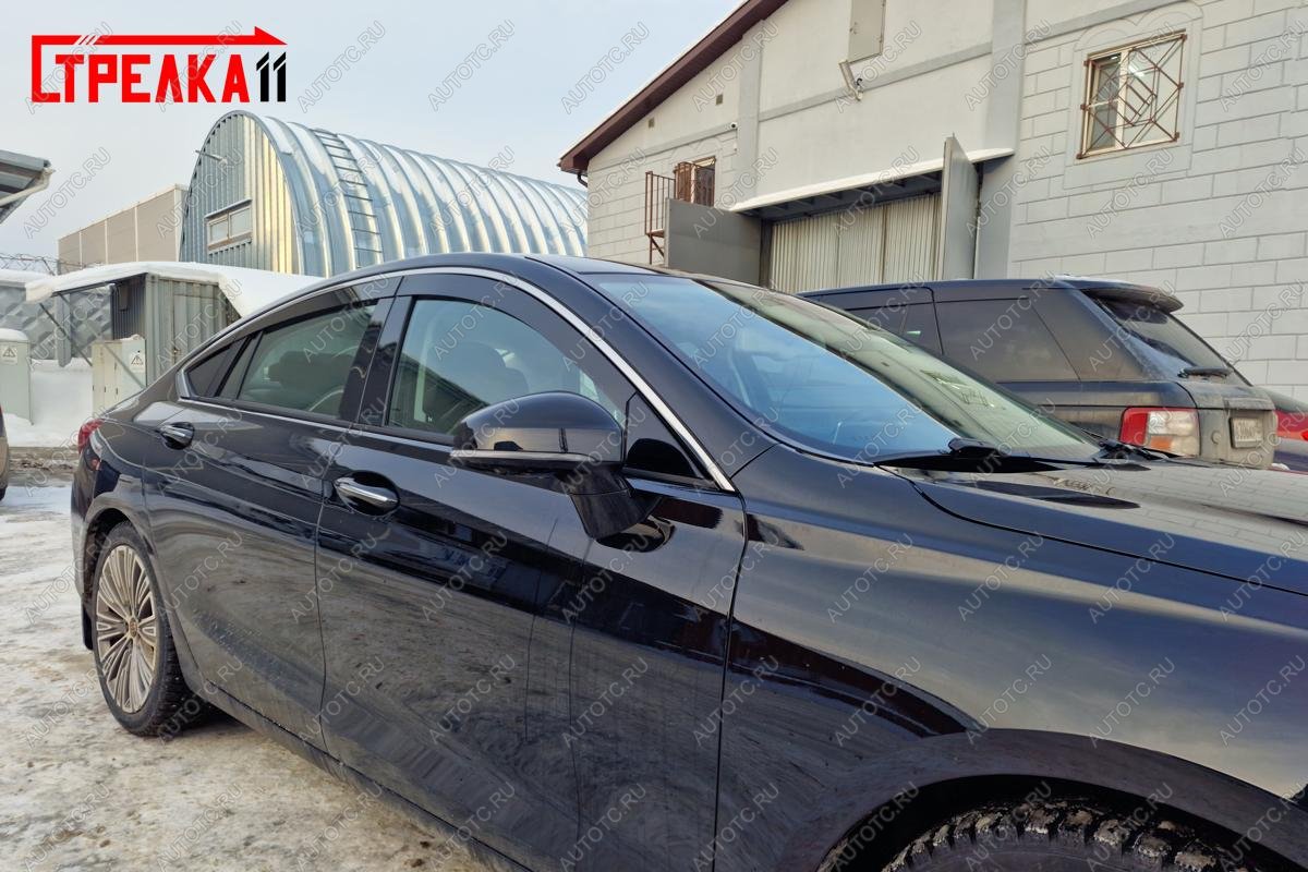 6 949 р. Дефлекторы окон 2D с хром накладками Стрелка11  Hongqi H5  C141 (2018-2022) (черные)  с доставкой в г. Вологда