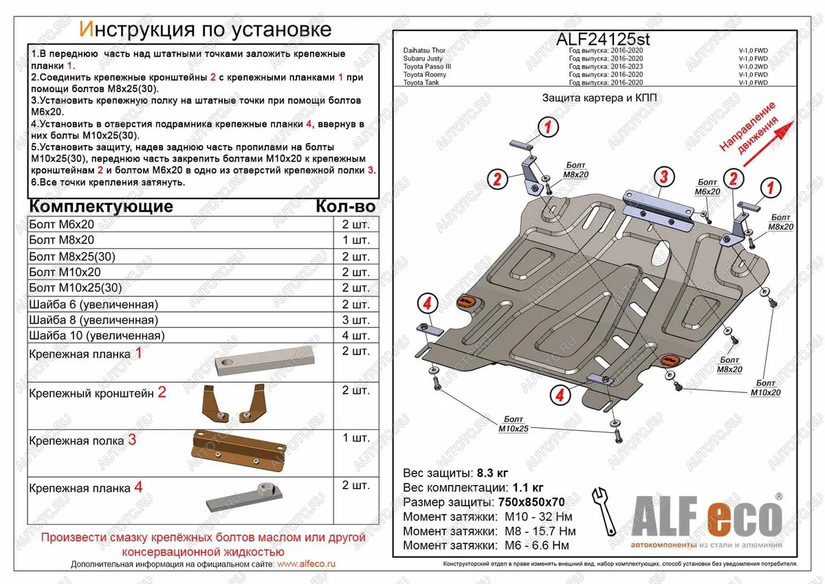 4 299 р. Защита картера и КПП (V-1,5 FWD) ALFECO Toyota Tank (2016-2025) (сталь 2 мм)  с доставкой в г. Вологда