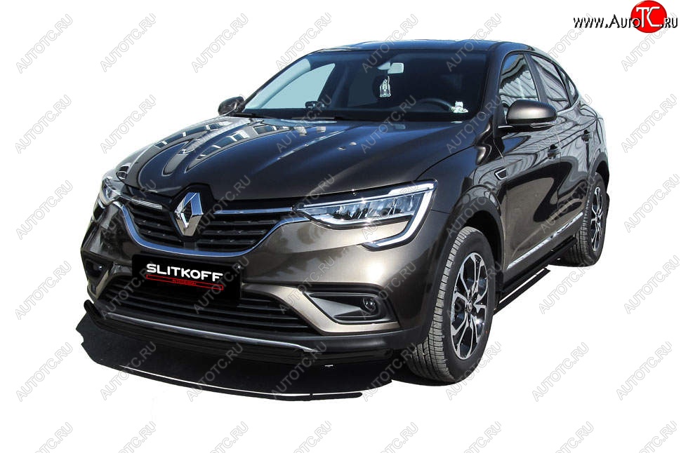 8 899 р. Защита переднего бампера Slitkoff (двойная, d42/32 мм) Renault Arkana (2019-2025) (Сталь с полимерным покрытием. Цвет: чёрный)  с доставкой в г. Вологда