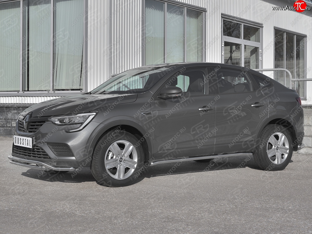 15 599 р. Защита порогов (Ø42 мм, нержавейка) SLITKOFF Renault Arkana (2019-2025) (Металлические торцы под 90°)  с доставкой в г. Вологда