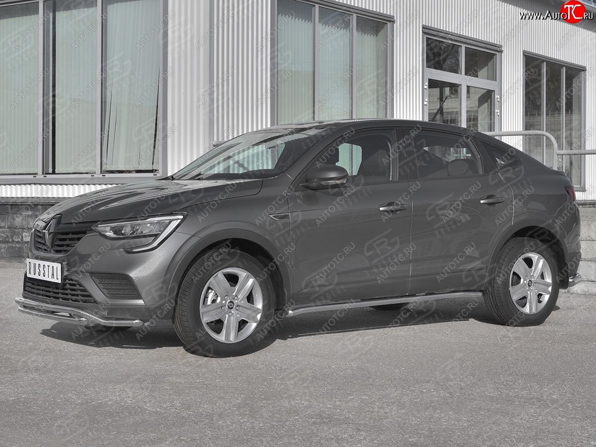 15 599 р. Защита порогов (Ø42 мм, нержавейка) SLITKOFF Renault Arkana (2019-2025) (Металлические торцы под 45°)  с доставкой в г. Вологда