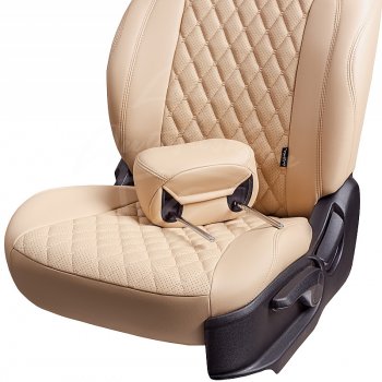 14 999 р. Чехлы для сидений Lord Autofashion Байрон (экокожа, 40/60 + подлокотник, 3 Г-образных подголовника) Renault Arkana (2019-2025) (Бежевый, вставка бежевая, строчка бежевая)  с доставкой в г. Вологда. Увеличить фотографию 5