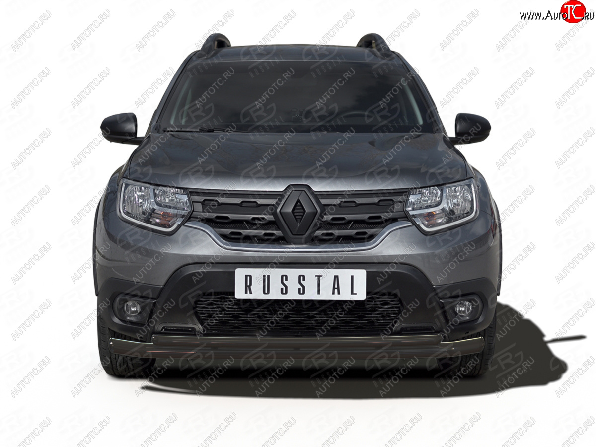 11 199 р. Защита переднего бампера (2 трубы Ø63 и 42 мм) SLITKOFF Renault Duster HM рестайлинг (2021-2024) (нержавейка с полимерным покрытием, черный)  с доставкой в г. Вологда
