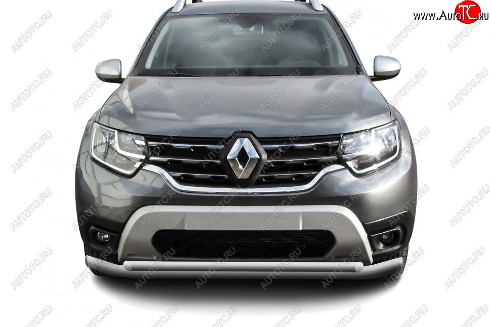 8 899 р. Защита переднего бампера Slitkoff (Ø57 и 42 мм). Renault Duster HM рестайлинг (2021-2024) (Сталь окрашенная, цвет серебристый)  с доставкой в г. Вологда