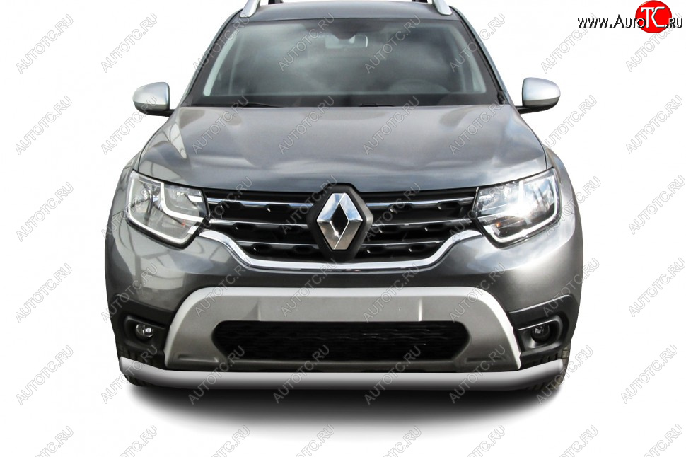 7 499 р. Защита переднего бампера Slitkoff (Ø57 мм). Renault Duster HM рестайлинг (2021-2024) (Сталь окрашенная, цвет серебристый)  с доставкой в г. Вологда