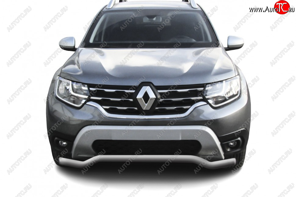 7 999 р. Защита переднего бампера Slitkoff (Ø57 мм). Renault Duster HM рестайлинг (2021-2024) (Сталь окрашенная, цвет серебристый)  с доставкой в г. Вологда