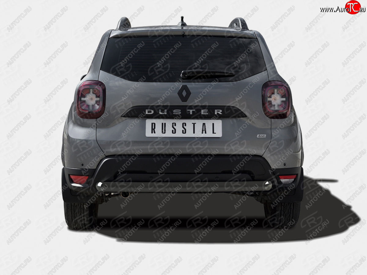 9 399 р. Защита заднего бампера (Ø63 мм) SLITKOFF Renault Duster HM рестайлинг (2021-2024) (нержавейка с полимерным покрытием, черный)  с доставкой в г. Вологда