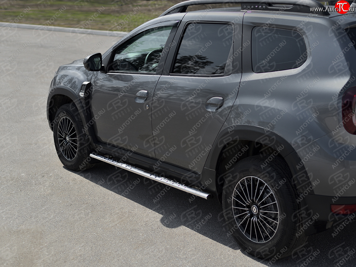 13 199 р. Защита порогов (Ø75x42 мм с проступью) Russtal Renault Duster HM рестайлинг (2021-2024) (полированная нержавейка)  с доставкой в г. Вологда