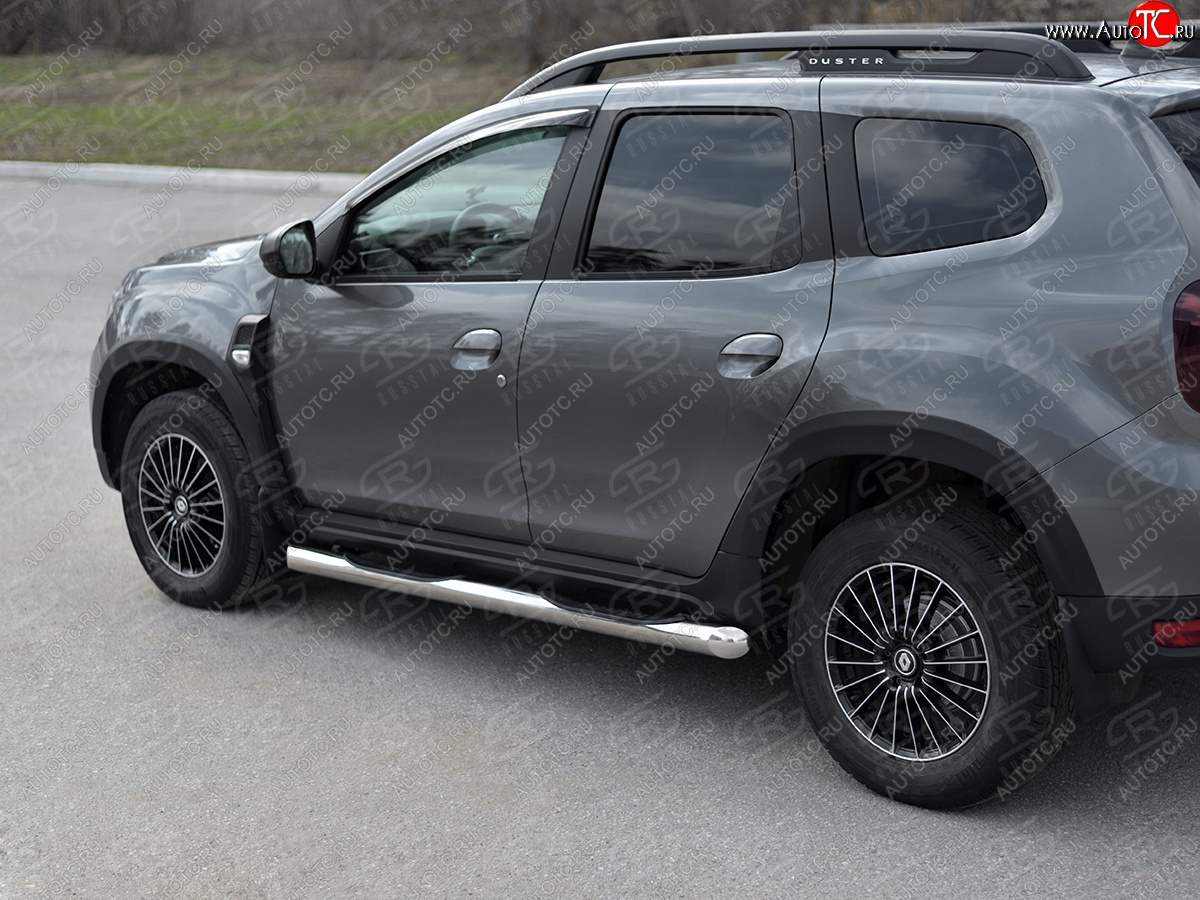12 649 р. Защита порогов (Ø76 мм, с проступью) Russtal Renault Duster HM рестайлинг (2021-2024) (срез на торцах 45°, полированная нержавейка)  с доставкой в г. Вологда