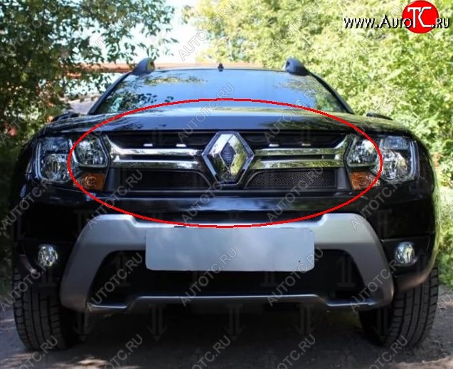 1 469 р. Сетка в решетку радиатора Russtal Renault Duster HS рестайлинг (2015-2021) (черная)  с доставкой в г. Вологда