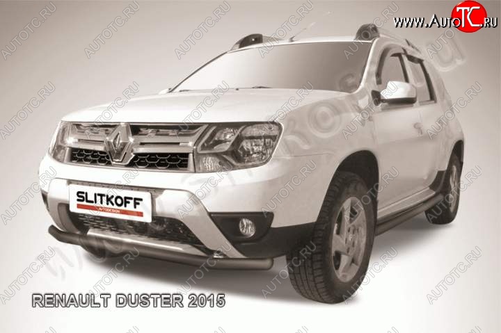 7 499 р. Защита переднего бампер Slitkoff Renault Duster HS рестайлинг (2015-2021) (Цвет: серебристый)  с доставкой в г. Вологда