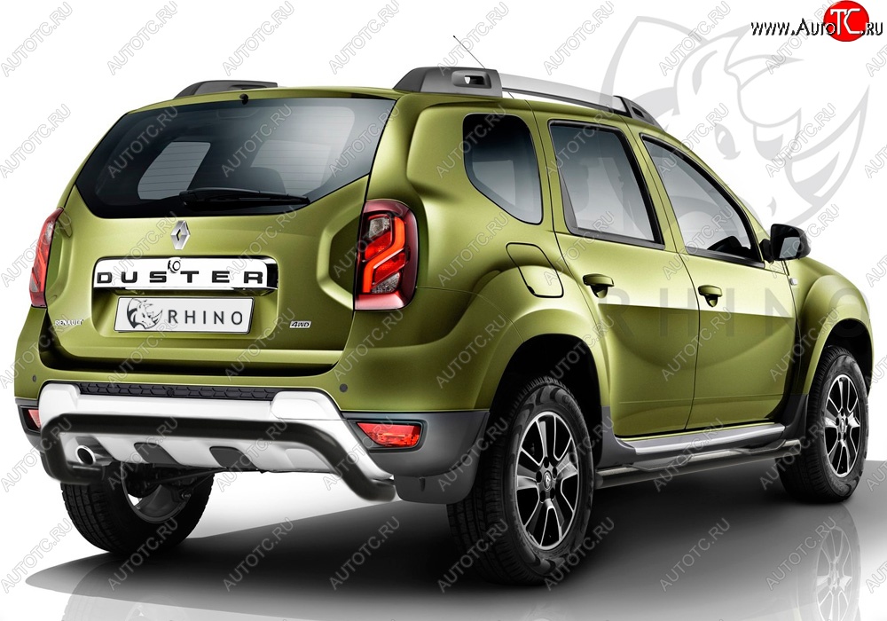 9 199 р. Защита заднего бампера (Ø63 мм волна под машину, нержавейка) SLITKOFF Renault Duster HS рестайлинг (2015-2021) (черная)  с доставкой в г. Вологда