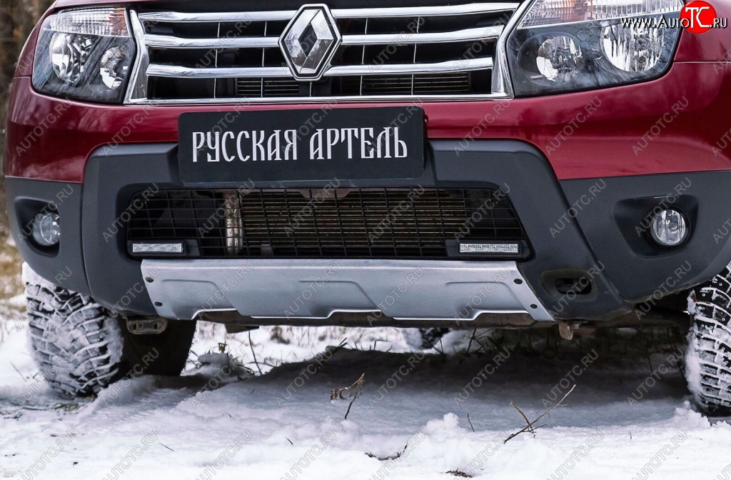 3 399 р. Накладка переднего бампера RA Renault Duster HS дорестайлинг (2010-2015) (Поверхность шагрень (серый металлик))  с доставкой в г. Вологда