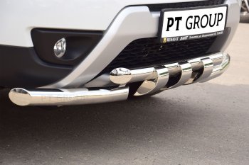 Защита переднего бампера двойная с зубьями из труб d63/63 мм Petroil Tuning Renault Duster HS рестайлинг (2015-2021) (Нержавеющая полированная сталь)