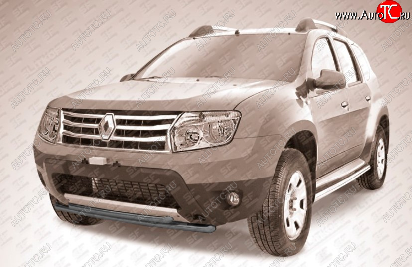 7 299 р. Защита переднего бампера Slitkoff (Ø 42+Ø 42, двойная). Renault Duster HS дорестайлинг (2010-2015) (Сталь с полимерным покрытием. Цвет: черный)  с доставкой в г. Вологда