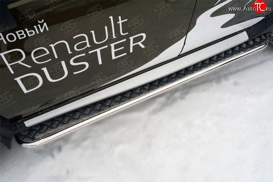 77 999 р. Широкая защита порогов (рестайлинг) Russtal Renault Duster HS дорестайлинг (2010-2015) (Защита порогов с со скосами на торцах (вариант 1))  с доставкой в г. Вологда