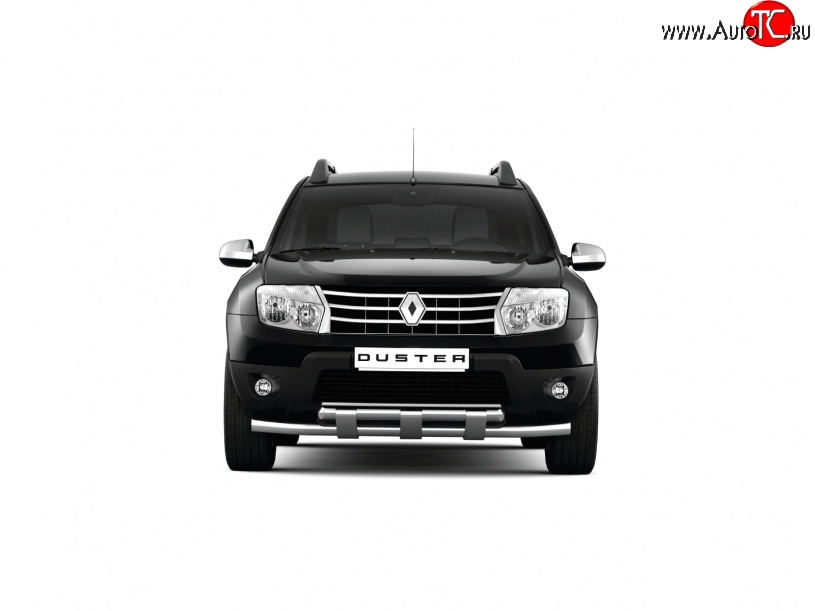 27 199 р. Защита переднего бампера PT GROUP двойная с пластинами Ø63/63мм (НПС) RENAULT Duster 2016- Renault Duster HS рестайлинг (2015-2021) (Нержавеющая полированная сталь)  с доставкой в г. Вологда