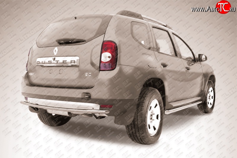 8 349 р. Одинарная защита заднего бампера из трубы диаметром 42 мм Slitkoff Renault Duster HS дорестайлинг (2010-2015) (Цвет: нержавеющая полированная сталь)  с доставкой в г. Вологда